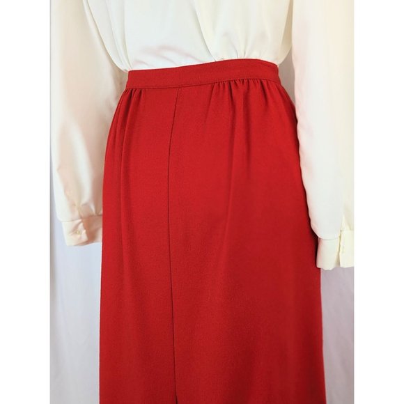 Women's Red Virgin Wool Straight Skirt Sz 10 Pendleton 1980s Office Midi Skirt - Picture 7 of 10